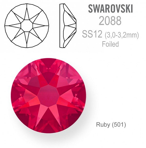 SWAROVSKI 2088 XIRIUS FOILED velikost SS12 barva Ruby 