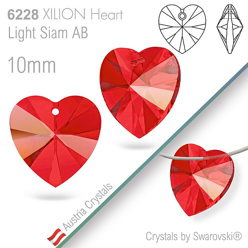 Swarovski XILION Heart 6228. Barva Light Siam AB. Velikost 10mm