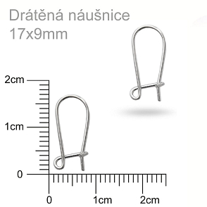 Drátěná náušnice se zapínáním. Barva platinová. Velikost 17x9mm.