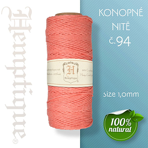 Konopná nit HEMP CORD síla nitě 1,0mm. METRÁŽ Barva č.94 Lososová