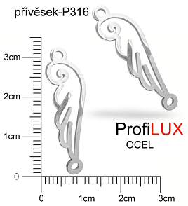 Přívěsek Chirurgická Ocel ozn-P316 přívěsek andělské KŘÍDLO. velikost 32x9,5mm tl.1.2mm. Řada přívěsků ProfiLUX. 