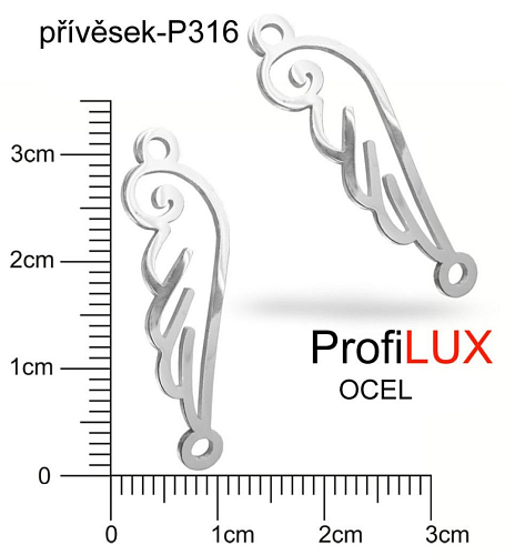 Přívěsek Chirurgická Ocel ozn-P316 přívěsek andělské KŘÍDLO. velikost 32x9,5mm tl.1.2mm. Řada přívěsků ProfiLUX. 