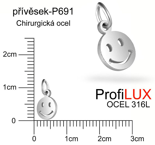 Přívěsek Chirurgická Ocel ozn-P691 mini SMAJLÍK velikost 9x7mm. Řada přívěsků ProfiLUX