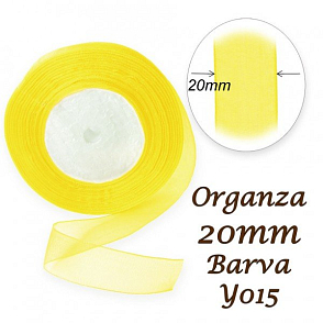 ORGANZA stuha šířka 20mm. Číslo Y015 barva ŽLUTÁ SVĚTLÁ.