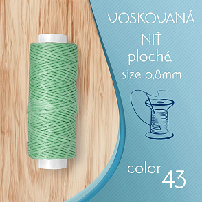 Voskovaná nit 0,8mm PLOCHÁ cívka 30m barva č.43 Soft Green