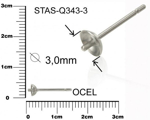 Puzeta s půlkulatým lůžkem a hrotem 3mm CHIRURGICKÁ OCEL ozn.-STAS-Q343 3