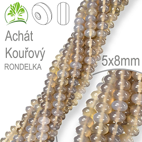 Korálky RONDELKA z minerálů  Achát Kouřový polodrahokam. Velikost pr.8x5mm. Balení 15Ks.