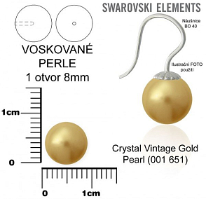 SWAROVSKI 5818 Voskované Perle 1otvor barva 651 CRYSTAL VINTAGE GOLD PEARL velikost 8mm. 