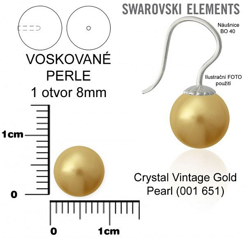 SWAROVSKI 5818 Voskované Perle 1otvor barva 651 CRYSTAL VINTAGE GOLD PEARL velikost 8mm. 