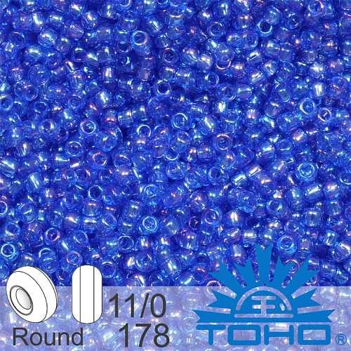 Korálky TOHO tvar ROUND (kulaté). Velikost 11/0. Barva č. 178-Trans-Rainbow Sapphire . Balení 8g.