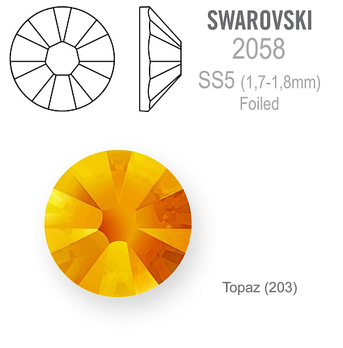 SWAROVSKI 2058 FOILED velikost SS5 barva TOPAZ