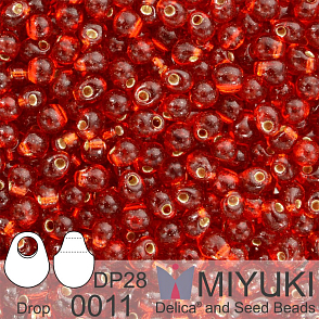 Korálky Miyuki Drop 2,8mm. Barva 0011 S/L Ruby Balení 5g