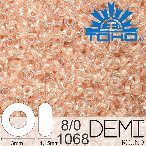 Korálky TOHO Demi Round 8/0. Barva 1068 Inside-Color Crystal/Blush-Lined. Balení 5g