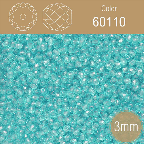 Korálky BROUŠENÉ 3mm. Barva 60110 průhledná tyrkysová. Balení 150Ks.