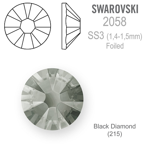SWAROVSKI ELEMENTS No Hot-Fix FOILED velikost SS3 barva BLACK DIAMOND (215). Balení 40Ks.
