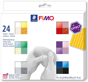 FIMO Effect v balení 24 barevných bloků FIMO po 25g.