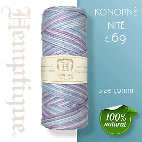 Konopná nit HEMP CORD síla nitě 1,0mm. METRÁŽ Barva č.69 Modro-Fialová