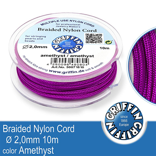 Braided NYLON (splétaná nit na náramky) GRIFFIN síla nitě 2mm cívka 10m. Barva Amethyst