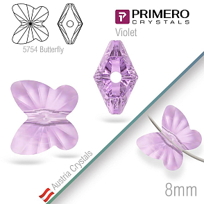 Korálky PRIMERO Crystals. Tvar 5754 Butterfly. Barva Violet. Velikost 8mm