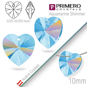 Korálky PRIMERO Crystals. Tvar 6228 XILION Heart. Barva Aquamarine Shimmer. Velikost 10mm