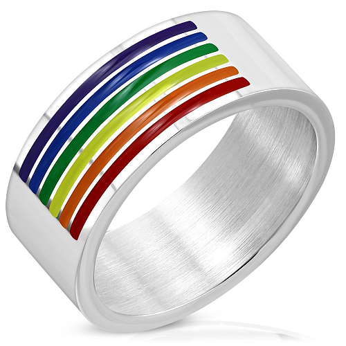 Široký ocelový prsten RCH 079 s barevnými proužky o velikosti 11