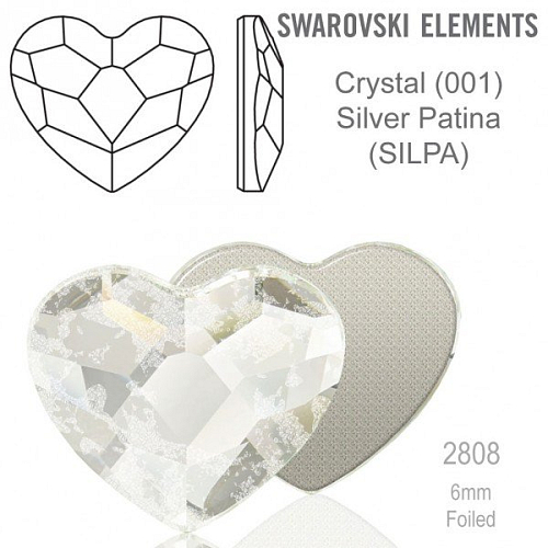 SWAROVSKI 2808 Heart Flat Back Foiled velikost 6mm. Barva Crystal Silver Patina 