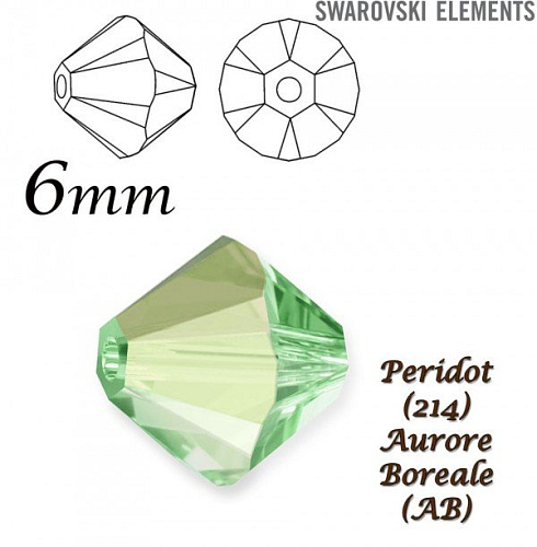 SWAROVSKI XILION BEAD 5328 barva PERIDOT AURORE BOREALE velikost 6mm. Balení 10Ks