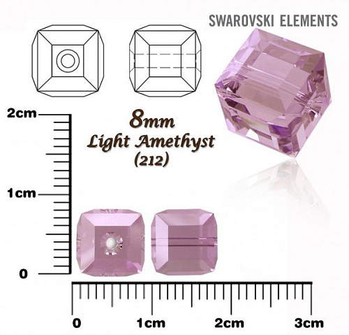 SWAROVSKI CUBE Beads 5601 barva LIGHT AMETHYST velikost 8mm.