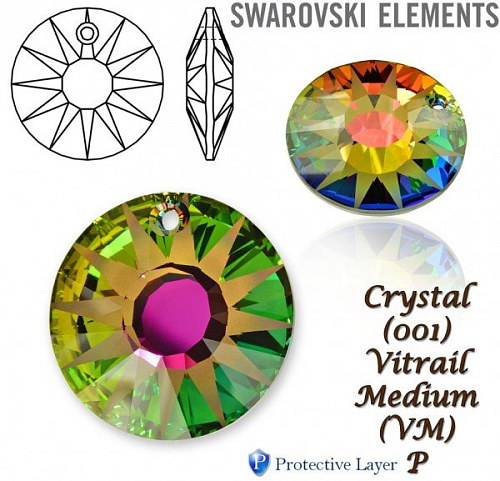 SWAROVSKI 6724/G Sun Pendant Partly Frosted velikost 19mm. Barva Crystal Vitrail Medium P