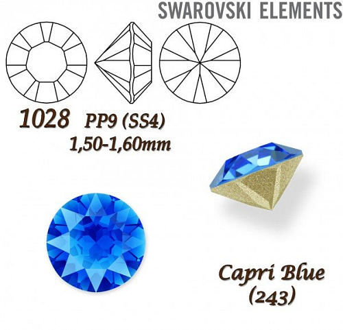 SWAROVSKI ELEMENTS 1028 Chaton Stone PP9 (SS4) 1,50-1,60mm barva CAPRI BLUE (243).
