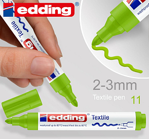 Permanentní textilní popisovač EDDING. Šířka 2-3mm odstín č.11 Zelená světlá