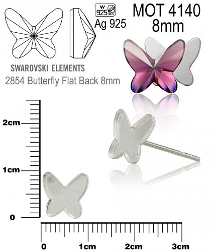NÁUŠNICE puzeta na Swarovski 2854 Butterfly Flat Back 8mm ozn. MOT 4140 8mm. Materiál STŘÍBRO AG925.váha 0,32g.