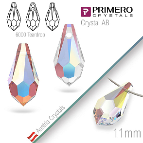 Přívěsky PRIMERO Crystals . Tvar 6000 Teardrop. Barva Crystal AB. Velikost 11mm