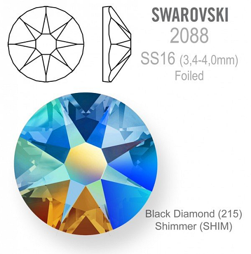 SWAROVSKI 2088 XIRIUS FOILED velikost SS16 barva Black Diamond Shimmer 