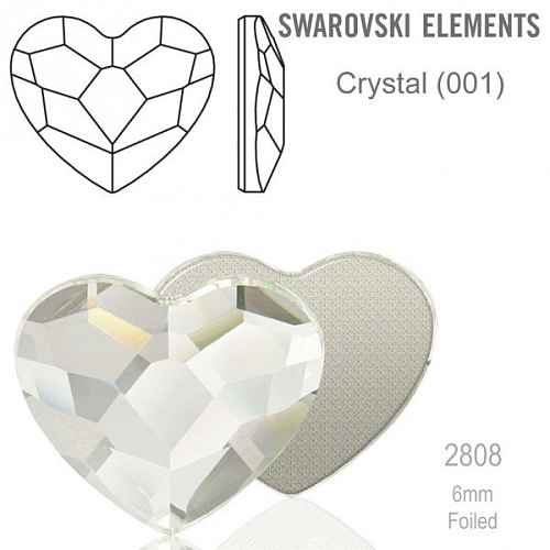 SWAROVSKI 2808 Heart Flat Back Foiled velikost 6mm. Barva Crystal 