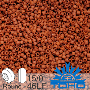 Korálky TOHO tvar ROUND (kulaté). Velikost 15/0. Barva č. 46LF-Opaque-Frosted Terra Cotta. Balení 5g.