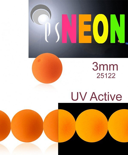 Korálky NEON (UV Active) velikost 3mm barva 25122 oranžová. Balení 41Ks. 