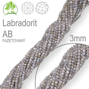 Korálky z minerálů Labradorit AB Fazetovaný polodrahokam. Velikost pr.3mm. Balení 130Ks.