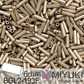Korálky Miyuki Bugle Bead 6mm. Barva BGL2-193F 24kt Gold Light Plated. Balení 3g.