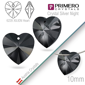 Korálky PRIMERO Crystals. Tvar 6228 XILION Heart. Barva Crystal Silver Night. Velikost 10mm