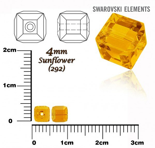 SWAROVSKI CUBE Beads 5601 barva SUNFLOWER velikost 4mm.