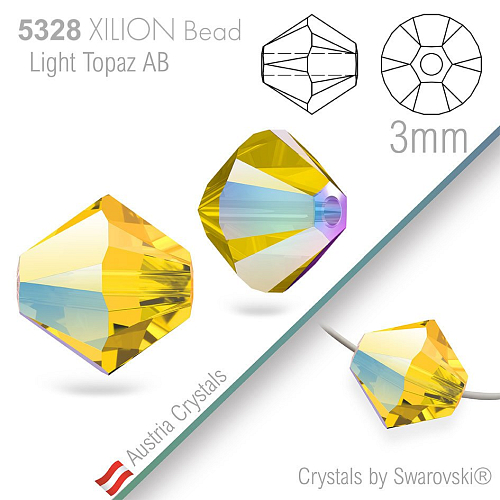 SWAROVSKI  XILION Bead  5328 barva Light Topaz AB velikost 3mm. Balení 25Ks
