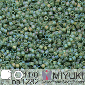 Korálky Miyuki Delica 11/0. Barva Matte Transparent Olive AB DB1282. Balení 5g.