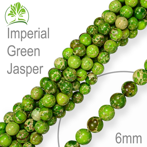 Korálky z minerálů Imperial Green Jasper přírodní polodrahokam. Velikost pr.6mm. Balení 12Ks.