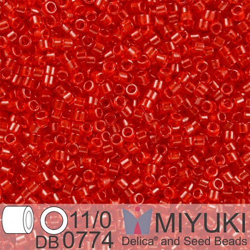 Korálky Miyuki Delica 11/0. Barva Dyed SF Tr Red  DB0774. Balení 5g