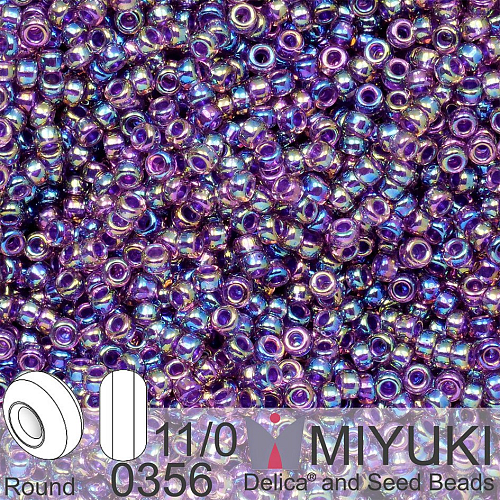 Korálky Miyuki Round 11/0. Barva 0356 Purple Lined Amethyst AB. Balení 5g.