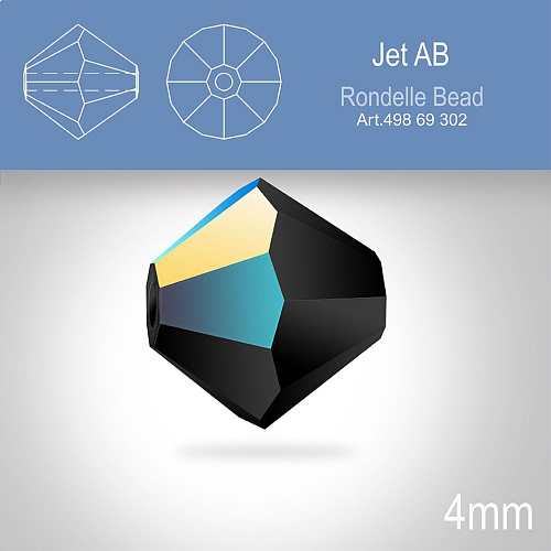 PRECIOSA Bicone MC BEAD (sluníčko) velikost 4mm. Barva JET Aurore Boreale. Balení 30ks .