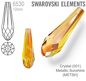 SWAROVSKI 6530 Pure Drop Pendant velikost 12mm. Barva Crystal Metallic Sunshine 