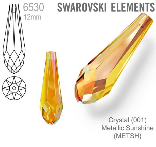 SWAROVSKI 6530 Pure Drop Pendant velikost 12mm. Barva Crystal Metallic Sunshine 