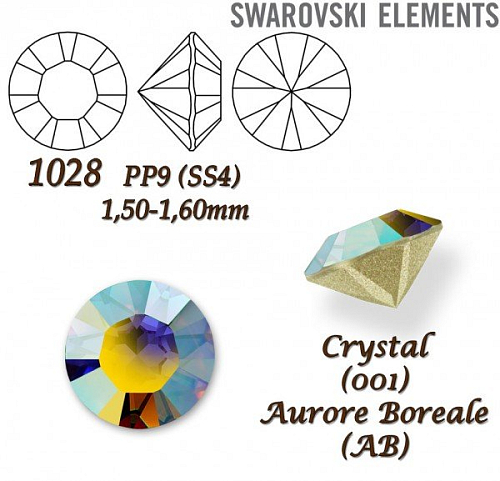SWAROVSKI ELEMENTS 1028 Chaton Stone PP9 (SS4) 1,50-1,60mm barva CRYSTAL (001) AURORE BOREALE (AB).